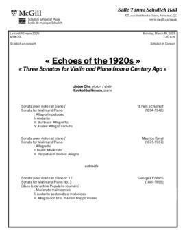 « Echoes of the 1920s, Three Sonatas for Violin and Piano from a Century Ago »