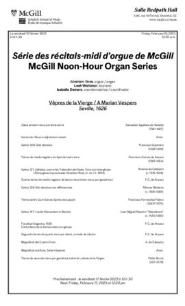 McGill Noon-Hour Organ Series, 10 February 2023