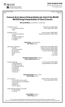 McGill Song Interpretation II Class Concert, 6 April 2023