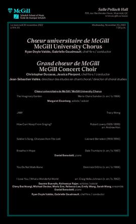 McGill University Chorus, McGill Concert Choir, 30 November 2022
