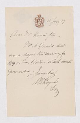 Letter from W.C. Baynes to B.J. Harrington, written from London.