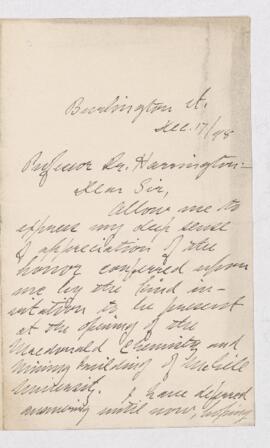 Letter from N.F. Merrill to B.J. Harrington, written from Burlington, Vt.