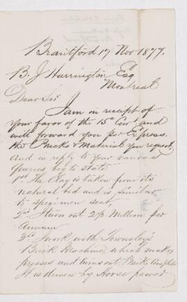 Letter from Hugh Workman to B.J. Harrington. Letter related to Paris Exposition universelle.