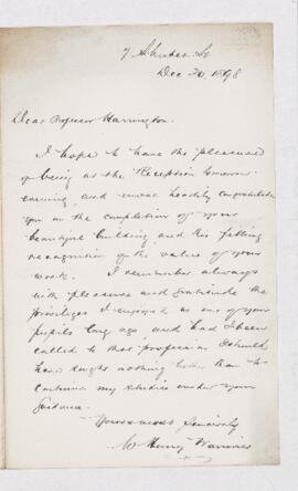 Letter from W. Henry Warriner to B.J. Harrington.