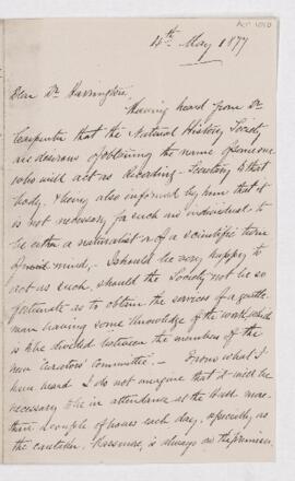 Letter from Llewelyn M. Lewis to B.J. Harrington.