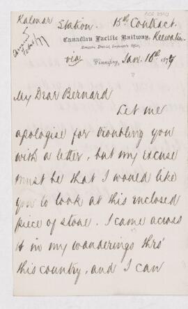 Letter from David Rodger to B.J. Harrington, written from Winnipeg.