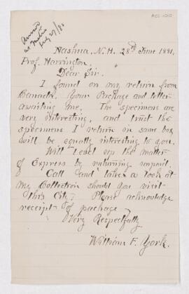 Letter from William F. York to B.J. Harrington.