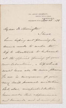 Letter from T.M Drown, written from South Bethlehem, Pennsylvania.