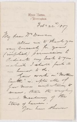 Letter, 22 February 1887