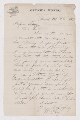 Letter from William Ross, M.P., to Alfred Selwyn with reference to samples from Cape Breton.