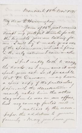 Letter from Wm. Evans to B.J. Harrington, written from Montreal.