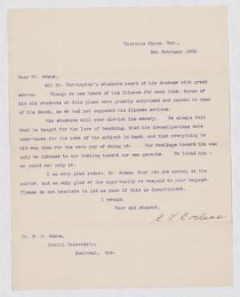 Letter to F. D. Adams, 5 February 1908