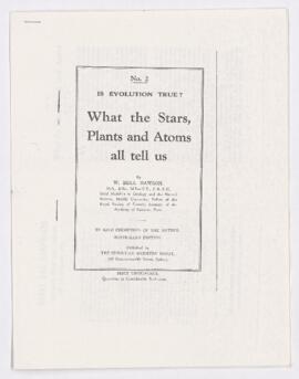 Lecture, What the Stars, Plants and Atoms all tell us