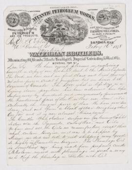 Letter from Waterman brothers to B.J. Harrington, written from London (Ontario). On engraved lett...