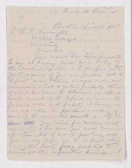 Letter from E. Huxley to B.J. Harrington, written from Boston.