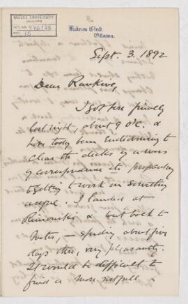 Letter, 3 September 1892