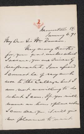 Letter, 6 January 1891