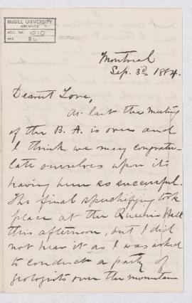 Letter, 3 September 1884