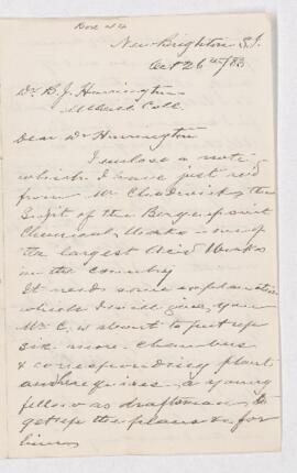 Letter from W.F. Robertson to B.J. Harrington, written from New Brighton, S.F..