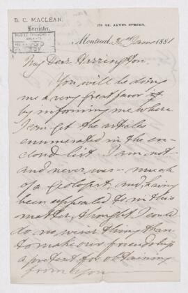 Letter from B.C. Maclean to B.J. Harrington.