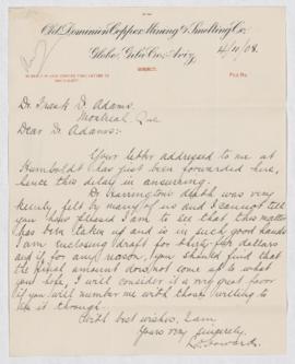 Letter to F. D. Adams, 11 April 1908