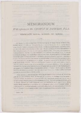 Memorandum with reference to George Mercer Dawson, F.G.S.
