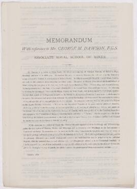 Memorandum with reference to George Mercer Dawson, F.G.S.