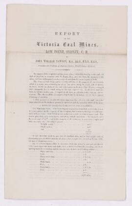 Report on the Victorian Coal Mines, Low Point, Sydney, C.B.