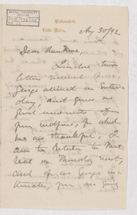 Letter, 30 August 1892