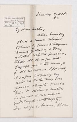 Letter, 9 October 1892