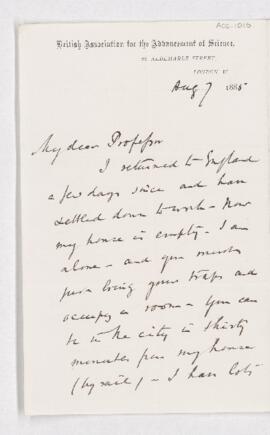 Letter from T.G. Bonney to B.J. Harrington, written from London.