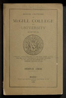 Annual Calendar of McGill College and University, 1892-1893