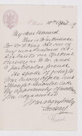 Letter from Lindsay Russel to B.J. Harrington, written from Ottawa.