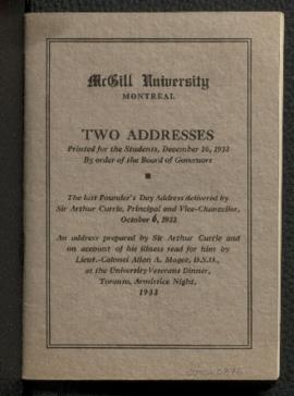 Two Addresses, Founder's Day Convocation, 1933