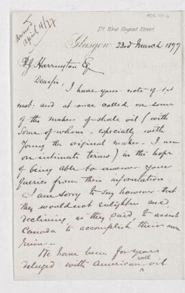 Letter from Alfred Brown to B.J. Harrington.