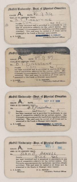 McGill Department of Physical Education certification cards