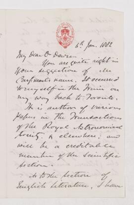 Letter, 6 January 1882