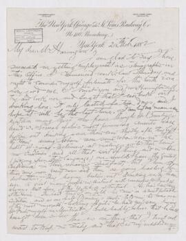 Letter from Alfred Clarke to B.J. Harrington, written from New York.