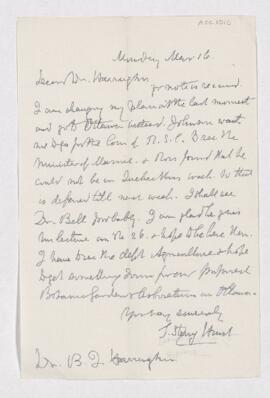 Letter from T.S. Hunt to B.J. Harrington.