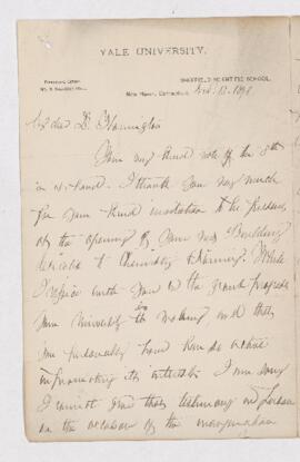 Letter from Geo. J. Brush to B.J. Harrington, written from New Haven (Conneticut).