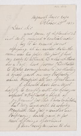 Letter from William Blacker to B.J. Harrington.