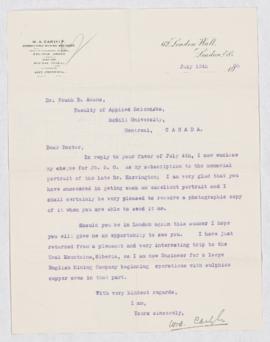 Letter to F. D. Adams, 15 July 1908