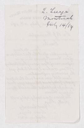 Letter from Louis Lesage to B.J. Harrington, written from Montreal.