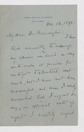 Letter from Ira Reinsen to B.J. Harrington, written from Baltimore.