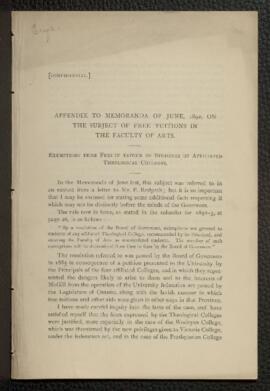 Appendix to Memorandum of June 1892, on the Subject of Free Tuitions in the Faculty of Arts 