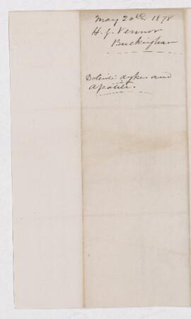 Letter from Henry G. Vennor to B.J. Harrington, written from Buckingham.