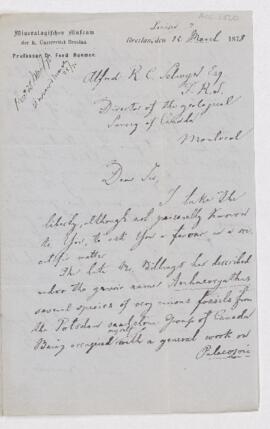 Letter from Ferdinand Roemer to R.C. Alfred Selwyn, written from Breslau den.