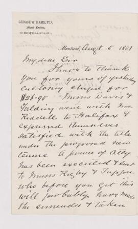 Letter, 5 August 1881