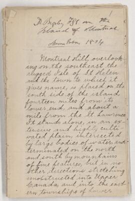 Dr. Bigsby's Manuscript on the Island of Montreal