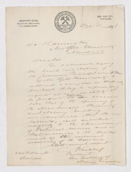 Letter from C. Kirchhoff to B.J. Harrington, written from New York.